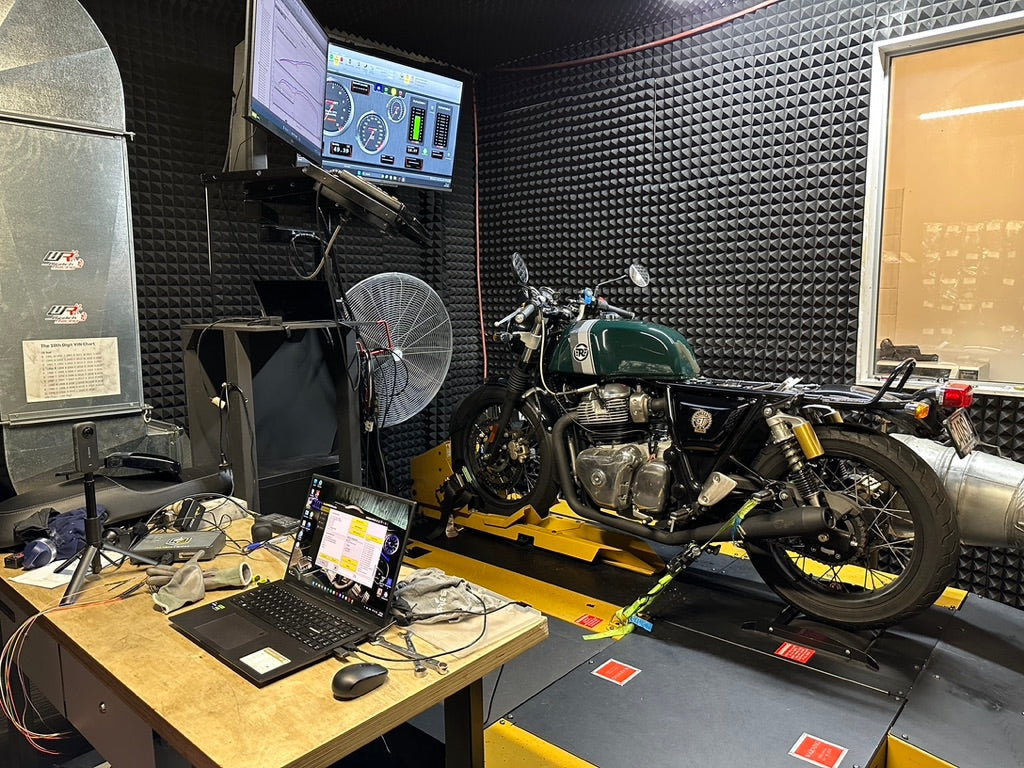 Motorcycle Doctors technician conducting a dyno performance tuning session on a motorcycle in their Auckland workshop