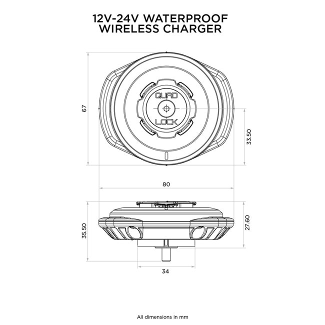 Quad Lock - Waterproof Wireless Charging Head 12V-24V (V2) - Charging Status