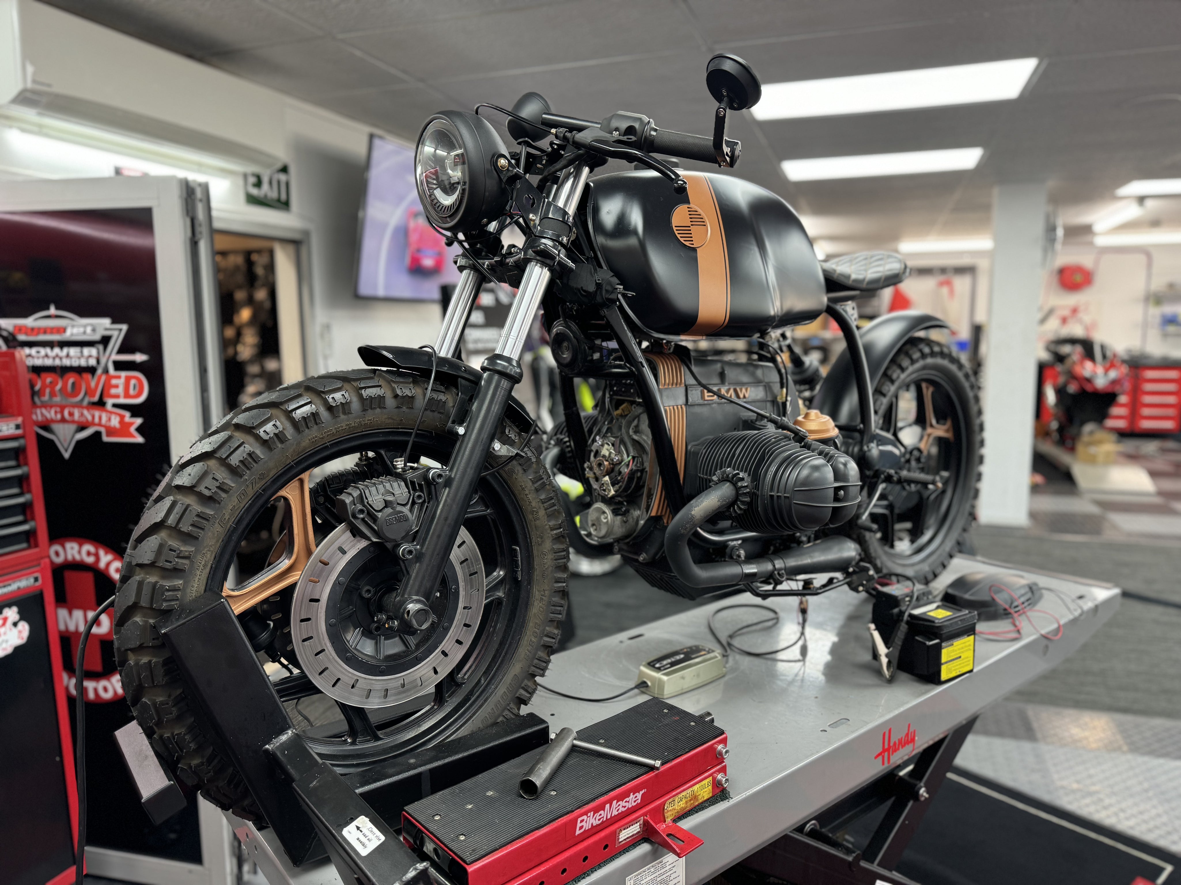 Motorcycle undergoing an economy service at Motorcycle Doctors workshop in Auckland