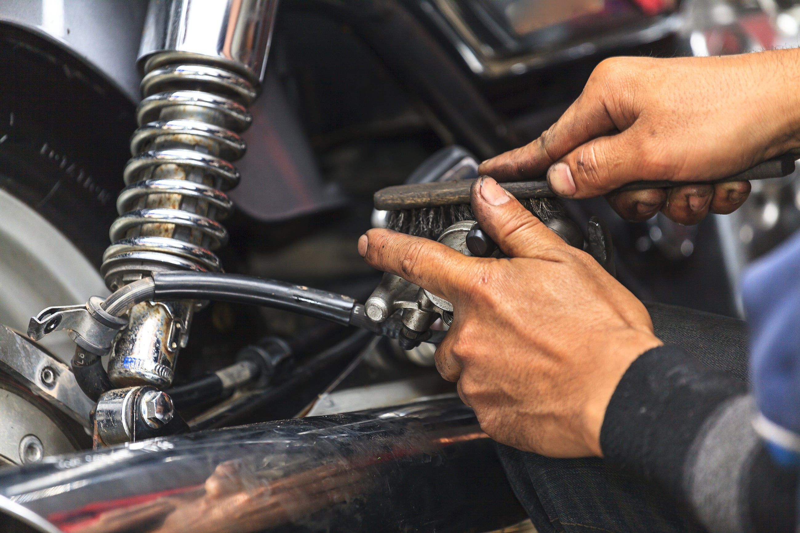 Motorcycle undergoing a full service at Motorcycle Doctors workshop in Auckland
