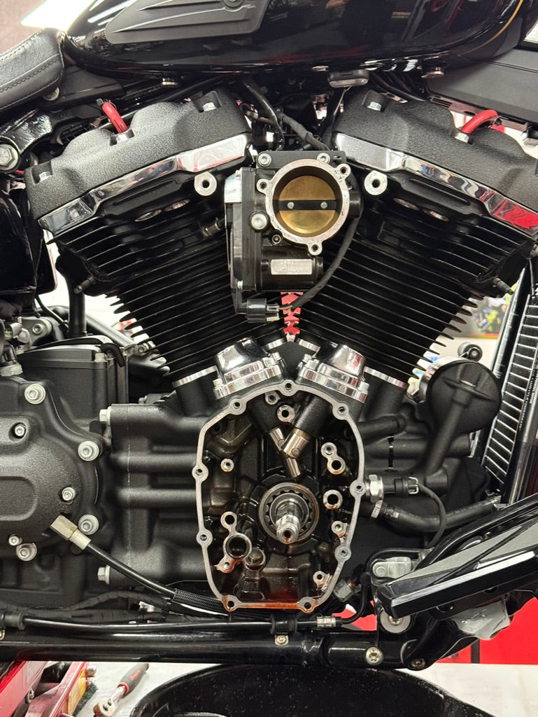 At Motorcycle Doctors workshop in Auckland servicing and repairing a motorcycle