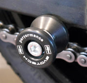 EP Paddock Stand Bobbins for the Honda CBR600RR ABS inserted into the mounting points added to the swingarm during manufacture.