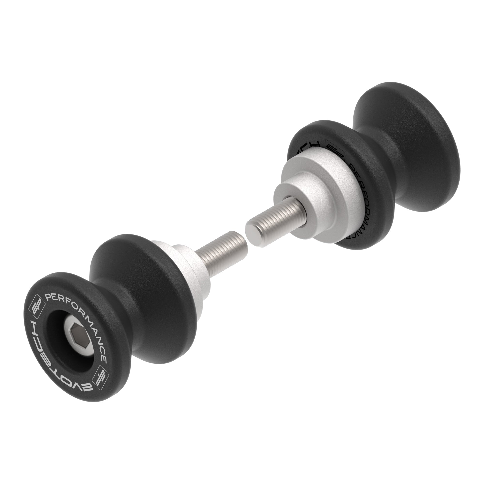 EP Paddock Stand Bobbins for the BMW S 1000 RR HP4 are two injection-moulded nylon bobbins including stainless steel inners, aluminium spacers and stainless steel mounting bolts.